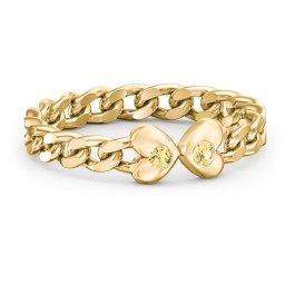Curb Link Chain Heart Ring in 18K Gold Plated Silver with Citrine