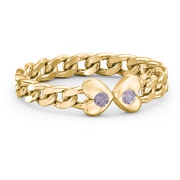 Curb Link Chain Heart Ring in 18K Gold Plated Silver with Alexandrite