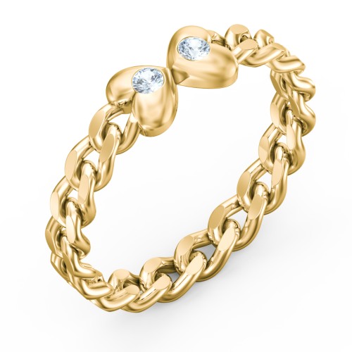 Curb Link Chain Heart Ring – 18K Gold Plated Silver with Aquamarine
