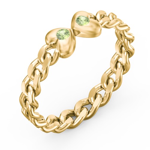 Curb Link Chain Heart Ring – 18K Gold Plated Silver with Peridot