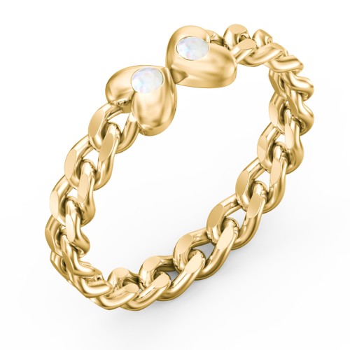 Curb Link Chain Heart Ring – 18K Gold Plated Silver with Opal