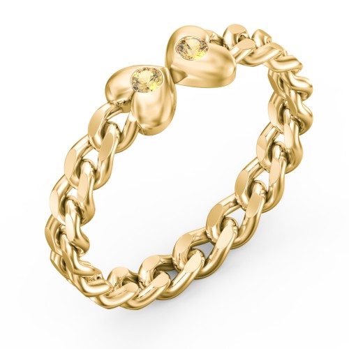 Curb Link Chain Heart Ring – 18K Gold Plated Silver with Citrine