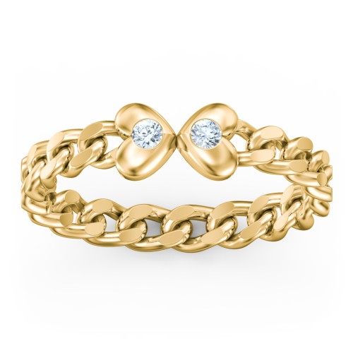 Curb Link Chain Heart Ring – 18K Gold Plated Silver with Aquamarine