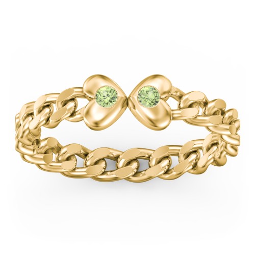 Curb Link Chain Heart Ring – 18K Gold Plated Silver with Peridot