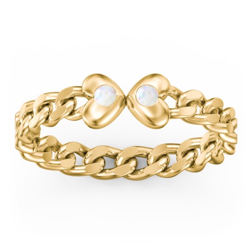 Curb Link Chain Heart Ring – 18K Gold Plated Silver with Opal