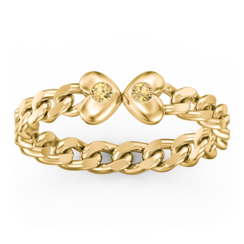 Curb Link Chain Heart Ring – 18K Gold Plated Silver with Citrine