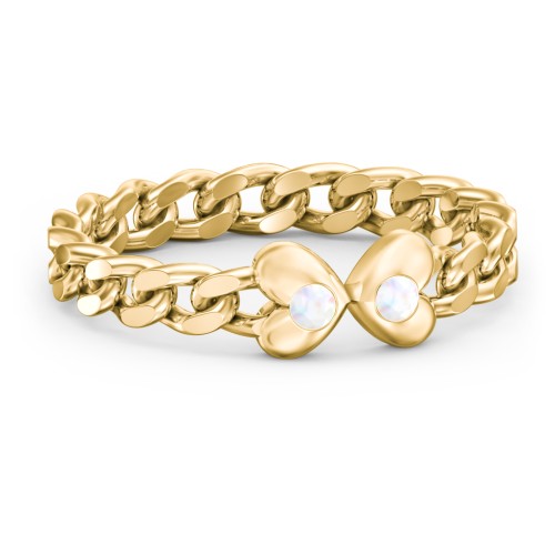 Curb Link Chain Heart Ring – 18K Gold Plated Silver with Opal