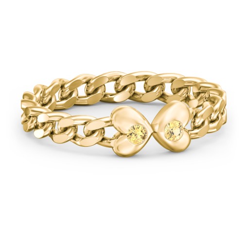 Curb Link Chain Heart Ring – 18K Gold Plated Silver with Citrine