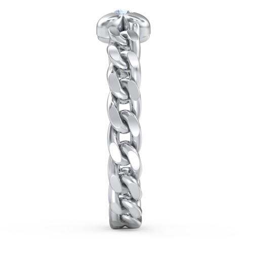 Curb Link Chain Heart Ring – 10K White Gold with Amethyst and Blue Topaz