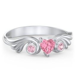 Angel Wing Ring with Heart Shaped Gemstone