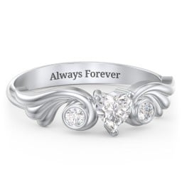 Angel Wing Ring with Heart Shaped Gemstone