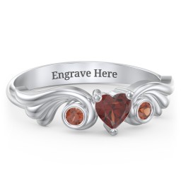 Angel Wing Ring with Heart Shaped Gemstone