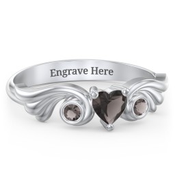 Angel Wing Ring with Heart Shaped Gemstone