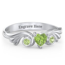 Angel Wing Ring with Heart Shaped Gemstone