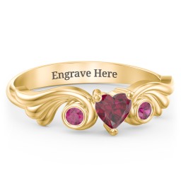 Angel Wing Ring with Heart Shaped Gemstone in 18K Gold Plated Silver with Ruby
