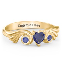 Angel Wing Ring with Heart Shaped Gemstone in 18K Gold Plated Silver with Blue Sapphire