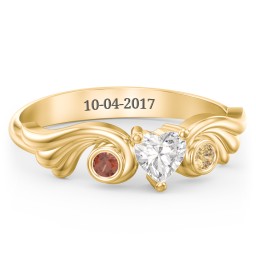 Angel Wing Ring with Heart Shaped Gemstone in 18K Gold Plated Silver with Cubic Zirconia, Garnet, and Citrine