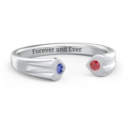 Engravable Open Cuff Heart Ring with Gemstones