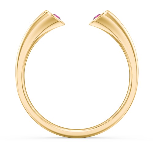 Engravable Open Cuff Heart Ring with Gemstones – 18K Gold Plated Silver with Ruby