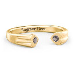 Engravable Open Cuff Heart Ring with Gemstones in 18K Gold Plated Silver with Smokey Quartz