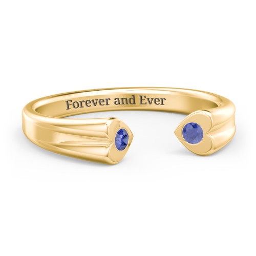 Engravable Open Cuff Heart Ring with Gemstones – 18K Gold Plated Silver with Blue Sapphire