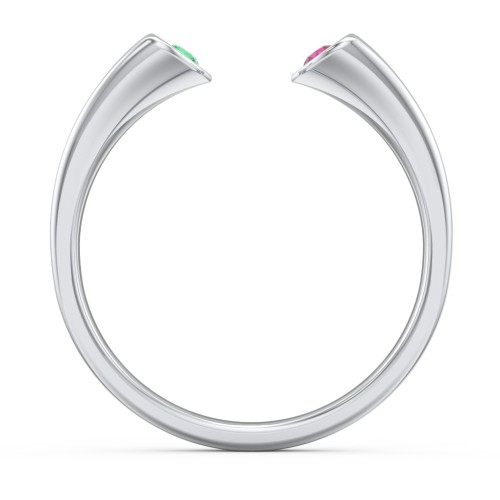 Engravable Open Cuff Heart Ring with Gemstones – Sterling Silver with Emerald and Ruby