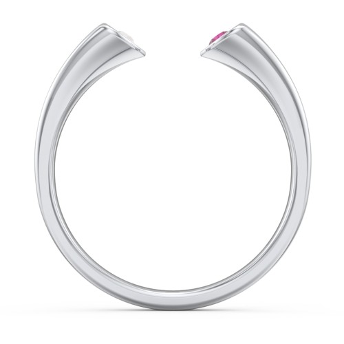 Engravable Open Cuff Heart Ring with Gemstones – 10K White Gold with Opal and Ruby