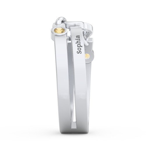 Engravable Diagonal Open Heart Ring – Sterling Silver with Citrine