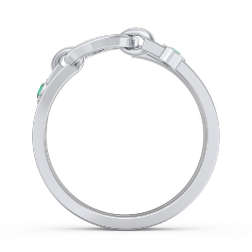 Engravable Diagonal Open Heart Ring – Sterling Silver with Emerald