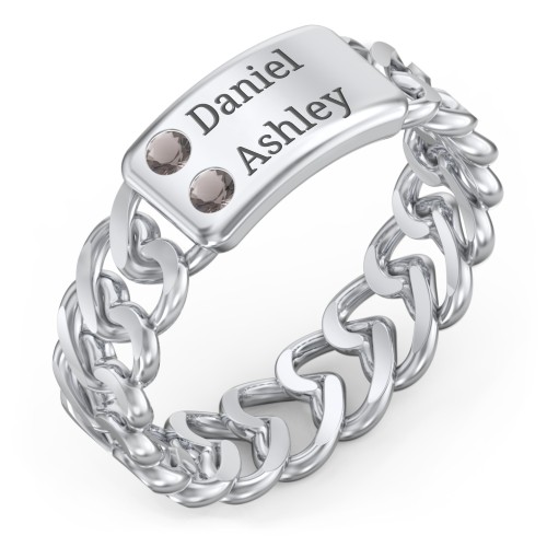 Heart Chain Link Ring with Nameplate