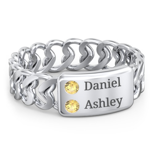 Heart Chain Link Ring with Nameplate