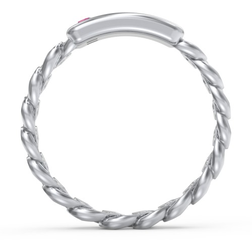 Heart Chain Link Ring with Nameplate – Sterling Silver with Emerald and Ruby