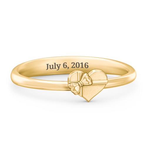 Heart Shaped Ring with Bow – 10K Yellow Gold