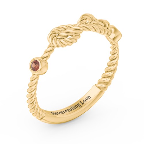 Rope Infinity Ring with Gemstones – 18K Gold Plated Silver with Garnet