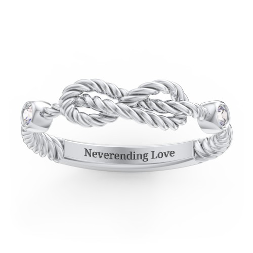 Rope Infinity Ring with Gemstones – Sterling Silver with Cubic Zirconia