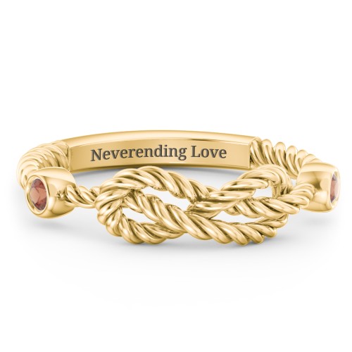 Rope Infinity Ring with Gemstones – 18K Gold Plated Silver with Garnet