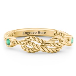 Rope Infinity Ring with Gemstones in 18K Gold Plated Silver with Emerald