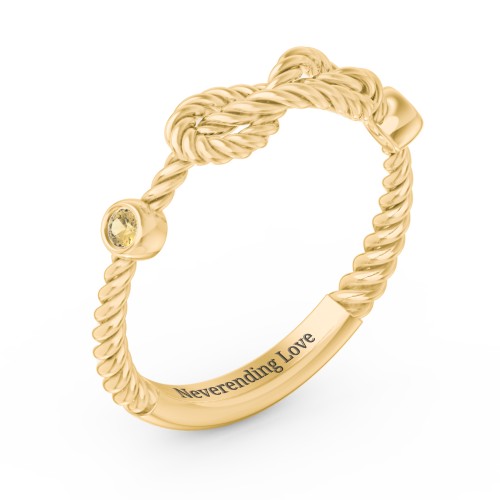 Rope Infinity Ring with Gemstones – 18K Gold Plated Silver with Citrine