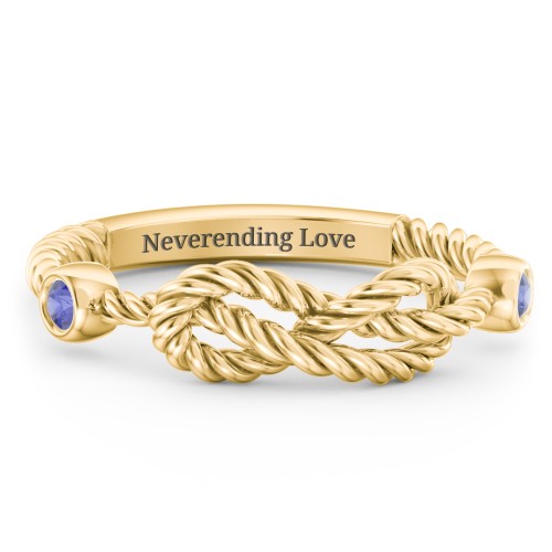 Rope Infinity Ring with Gemstones – 10K Yellow Gold with Blue Sapphire