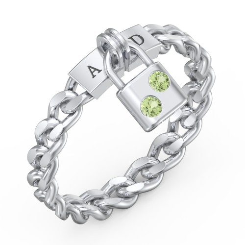 Engravable Padlock Chain Ring with Gemstones