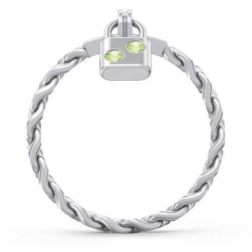 Engravable Padlock Chain Ring with Gemstones
