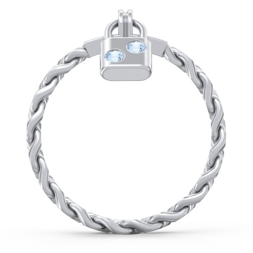 Engravable Padlock Chain Ring with Gemstones