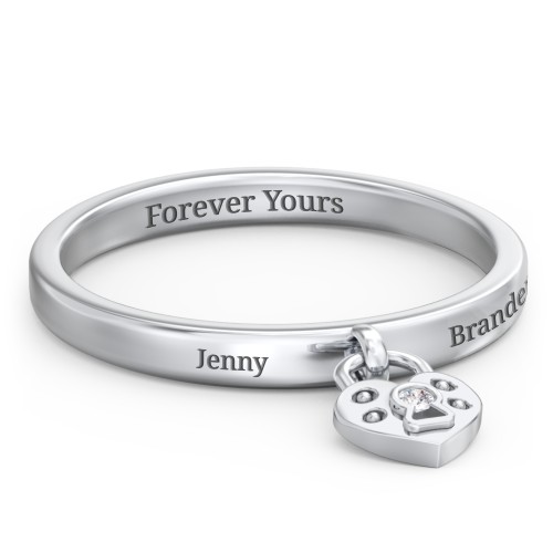Engravable Heart Padlock Ring with Accent