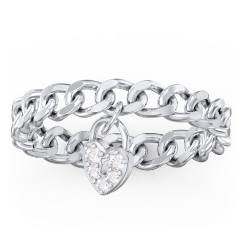 Chain Ring with Pavé Heart Padlock Charm