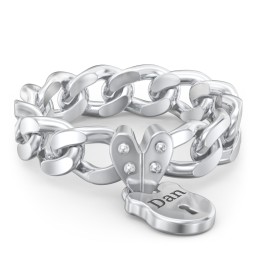 Engravable Curb Chain Lock Ring in 925 Sterling Silver