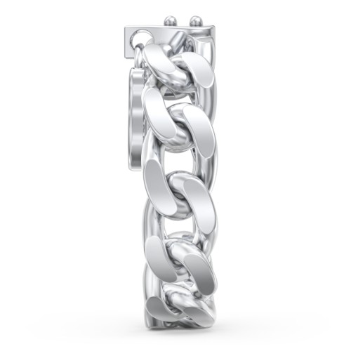Engravable Curb Chain Lock Ring – Sterling Silver