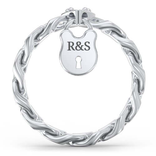 Engravable Curb Chain Lock Ring – Sterling Silver