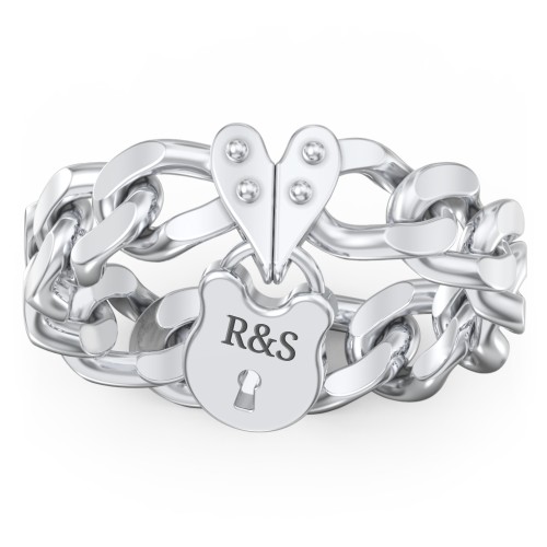Engravable Curb Chain Lock Ring – Sterling Silver