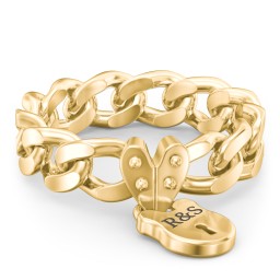 Engravable Curb Chain Lock Ring in 10K Solid Yellow Gold