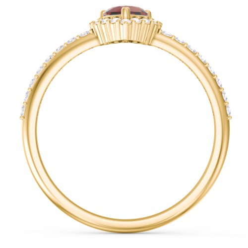 Halo Heart Ring with Accented Band – 18K Gold Plated Silver with Garnet and White Premium Zirconia